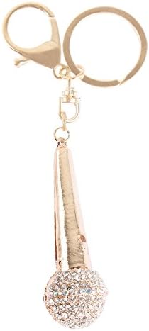 Music Microphone Voice Charm Pendant Crystal Purse Bag Key Ring Keychain
