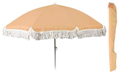 Meinposten Sonnenschirm UV-Schutz 30+ Strandschirm mit Fransen Balkonschirm Schirm Ø 155 cm GELB – Bild 3