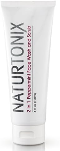 2 in 1 Peppermint Facial Wash and Scrub with Natural Jojoba Beads | Face and Body Exfoliating Cleanser | Rosehip Seed + Seaweed Oil | Anti-Aging Pore Minimizer | 4 ounce