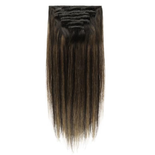 Yuniffe Clip in Hair Extensions Human Hair Balayage Dark Brown to Chestnut Brown 22 Inch 8pcs 120g Hair Extensions Clip in Natural Straight Remy Human Hair Extensions for Women #R2-6-2