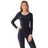 Women Thermal Underwear Set Tight, Base Layer Top & Bottom Long John Set Black