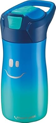 Picnik Concept Kids - Gourde Enfant avec Système de Pipette - Étanche - Ouverture Automatique avec Bouton - Nettoyage Facile - Corps en Acier - 430 ml Inoxydable - Bleu - 430 ml 871203