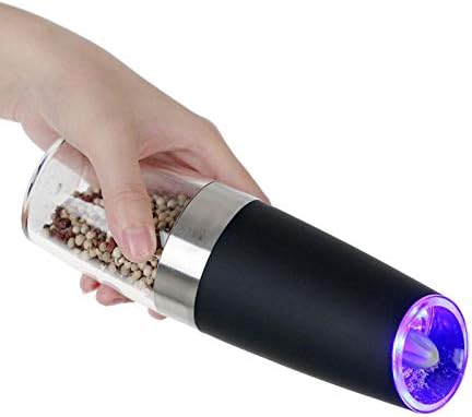 電動ミル Ledライト付き ペッパーミル 粗さ調節可能 重力センサー 料理器具 胡椒 花椒 岩塩 ソルト スパイス用 電動ソルトミル キッチンツール ブラック