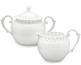 Gracie China, Heirloom Collection, 2-Piece Sugar and Creamer Set, White Fine Pierced Porcelain