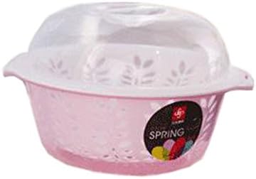 Battletter Double Plastic Fruit Vegetable Draining Basket Kitchen Washing Basin with Cover (Large size:11.02x4.72inches, Pink)