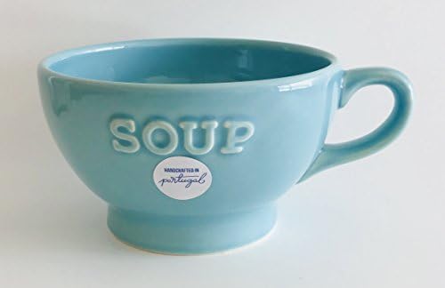 Turquoise "SOUP" Ceramic Mugs | With Raised "SOUP" On The Outside | Made In Portugal | About 5.75 Inches x 3.5 inches | Hold A Generous 20 Ounces