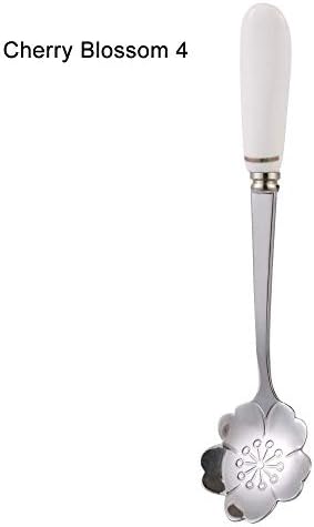 Coffee Tea Spoon 1Pc Creative Cherry Blossom Rose Flower Spoon Gold Silk Ceramic Handle Sweet Spoons Gold-Plated Coffee Stirring Spoon Tableware