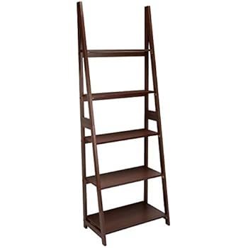 AmazonBasics Modern Ladder Bookcase With Solid Rubber Wood Frame - Walnut