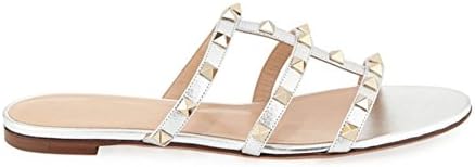 MERUMOTE Women's Rivets Studs Strap Flats Summer Daily Buckle Flat Sandals