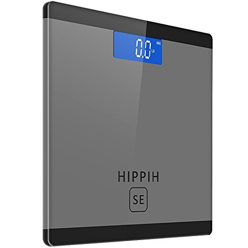 Hippih 400lb / 180kg Electronic Bathroom Scale with Tempered Right Angle Glass Balance Platform and Advanced Step-On Technology, Digital Weight Scale has Large Easy Read Backlit LCD Display D-014