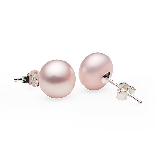 Parma77 Jewelry Sterling Silver Round Colored Freshwater Cultured Pearl Stud Earrings (Pink(9mm))