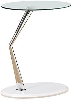 Glossy White/Chrome Metal Accent Table/Tempered Glass