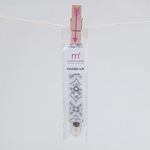 Pink Grey Paisley Pacifier Clip