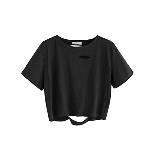 Fainosmny Women Girl Crop Tops T-Shirt Camouflage Blouse Hole Cotton Shirts Top