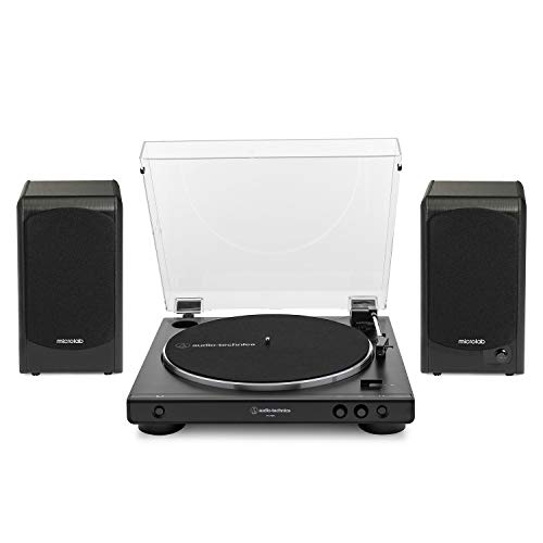 Audio-Technica AT-LP60X-BK Turntable (Black) Bundle with Microlab Pro1 Powered Bookshelf Speaker Pair (2 Items)