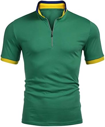 Simbama Men's Casual Short Sleeve Cotton Zip Up Collar Polo Shirts
