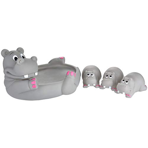 Sannysis Cute Animal Mummy and 3 Babies Squeaky Floating Bathtub Play Toys Hippo - Thumbnail 4