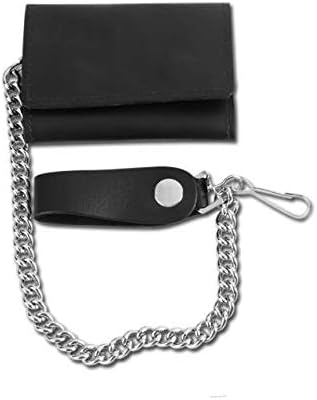 Amigaz Leather Trifold Biker/Trucker Wallet, With Security Chain
