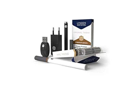 E-Zigarette, E-Shisha, LYNDEN Premium Set mit Liquid 18 schwarz Tabak orig. Tabak No2 65mm