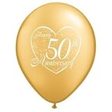 (12) 50th Anniversary Latex Balloons 11" Gold Color and Heart Design