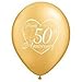 (12) 50th Anniversary Latex Balloons 11" Gold Color and Heart Design primary