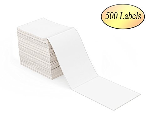 RyhamPaper 4" x 6" Fanfold Direct Thermal Labels(500 Labels)- White Shipping Mailing Postage Labels, Perforated, Permanent Adhesive