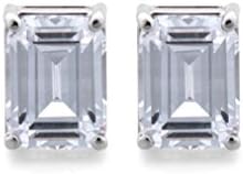 Emerald Cut Clear CZ Baguette Post Stud Solitaire Earrings in Jewelry BOX, 2.12 carat both