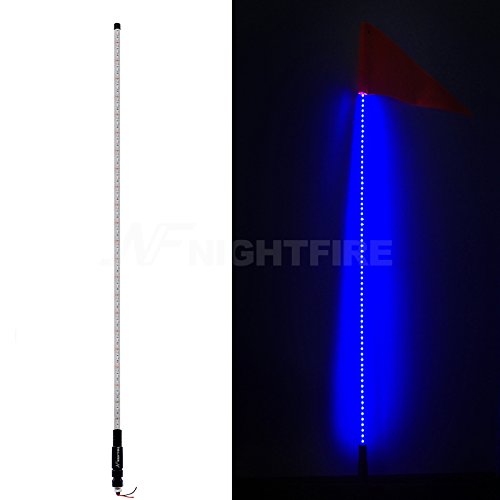 Night Fire Blue LED Whips 6FT Flag Pole For Polaris RZR UTV Sand Dune Buggy Quad Truck Offroad Racing Motorcycle ATV Antenna Whip (One Whip)