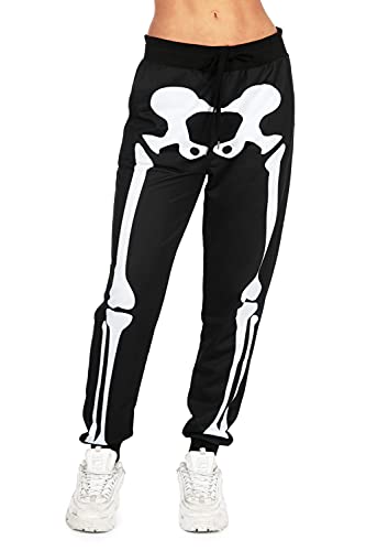 Tipsy Elves Skeleton Jogger Pants for Women - Women's Comfort Skeleton Pants with Front and Back Print - Black Halloween Pants Size Large at Amazon