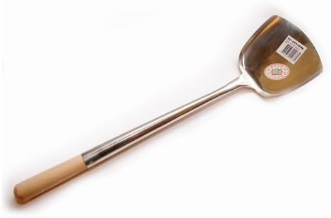 Large Stainless Steel Wok Shovel with Wooden Handle by London Wok