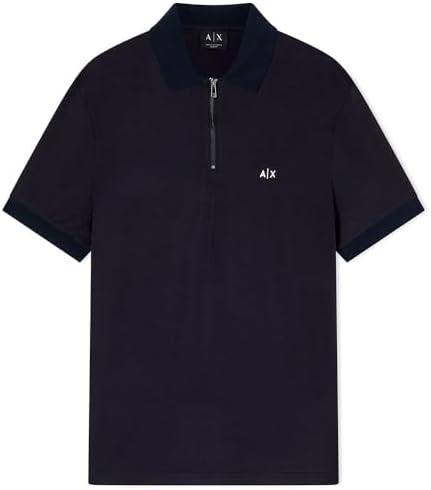 Men's 3D Embroidered Logo Half Silver Zip Polo Shirt,Blue,M