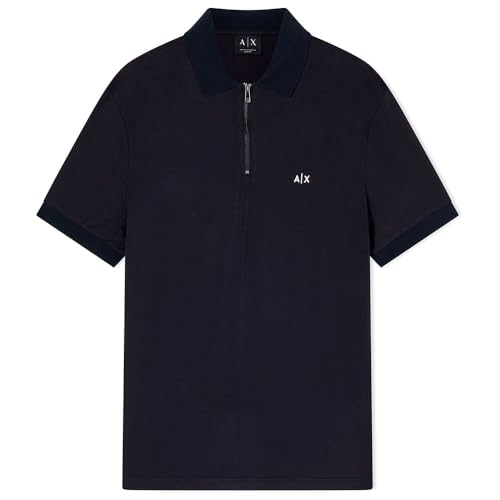 Polo con Cremallera Plateada con Logotipo Bordado en 3D, Azul, M