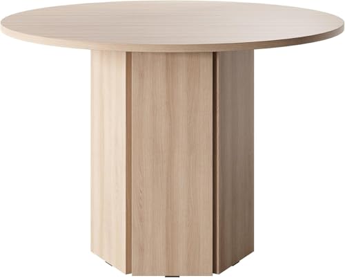 SELSEY Hexa Round Wood Dining Table 110 x 75 cm, Modern Lindberg Oak Finish, Spacious Top & Hexagonal Leg, Scratch & Moisture Resistant, Seats 4, Laminated Board with ABS Edges, Floor, Safe