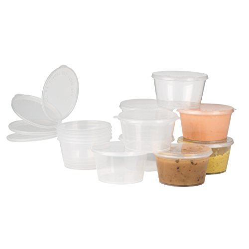 Plastic Condiment Cups with Attached Leak Resistant Lid, Bpa Free, [100 Pack ] Clear Portion Container for Condiments, Samples, Dressings, Pills, Balms, Jello Shots | 2 oz - Thumbnail 5