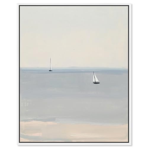 Art Remedy Boats in Serene Waters II Canvas Coastal Paintings, White Frame, 20"…