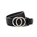 Gackoko Women Leather Belt for Dress & Jeans Fashion Soft Leather with Double O-Ring Buckle (L, BLACK)