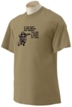 Custom printed If you can't stand behind our Troops, You can stand in front of them &amp; soldier w/M-16_rifle on t-shirt, adult xxx-large, prairie dust