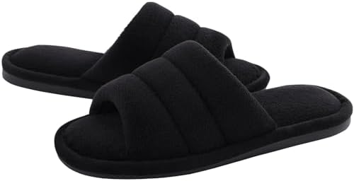shevalues Terry Cloth Open Toe Slippers for Women Memory Foam Slip
