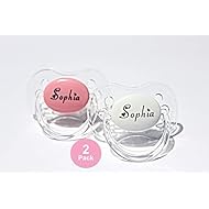 Personalized Pacifier with Name, 2 Pack Pink & White, (0-6 Months & 6-18 Months Available), Engraved Pacifier, Custom Pacifier, CAN BE STERILIZED (0-6 Months)