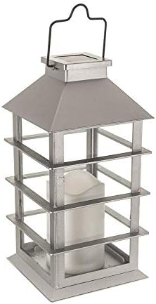 Wicked Gizmos ยฎ Solar Powered LED Silver Hanging or Freestanding Coach Lantern with Flickering Candle Effect - No Naked Fames, Ideal for around the house or outside - Suitable for Hanging or Free Standing