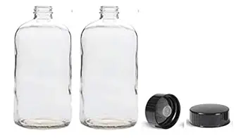 32oz (2 Count) Glass Growlers | Clear| 2 PHENOLIC CAPS | Secondary Fermentation | Safe Storage | Kombucha, Homemade Cleaning Products, Traveling | UV Protection