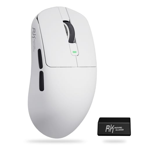 RK Royal Kludge M3 Wireless Gaming Mouse Ultralight 47g, PAW3950 Sensor 42000 DPI, 8K Wireless Mouse BT/2.4G/USB, 5 Programmable Buttons, Ergonomic Design, 650mAh Battery for PC/Consoles, White