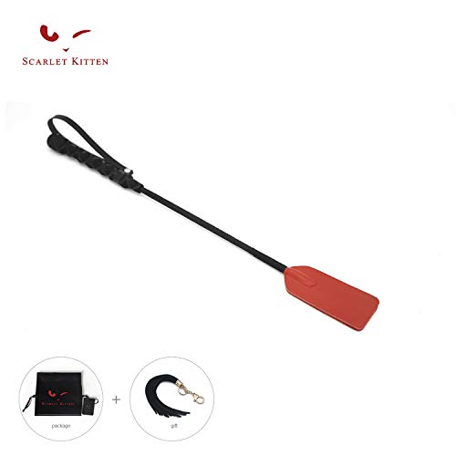 SCARLET KITTEN Riding Crop Horse Whip Spanking with Wide Leather Slapper Jump Bat (Red)