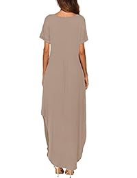 Bluetime Maxi vestido de manga corta para dama, con abertura lateral, suelto, casual, vestido largo de verano