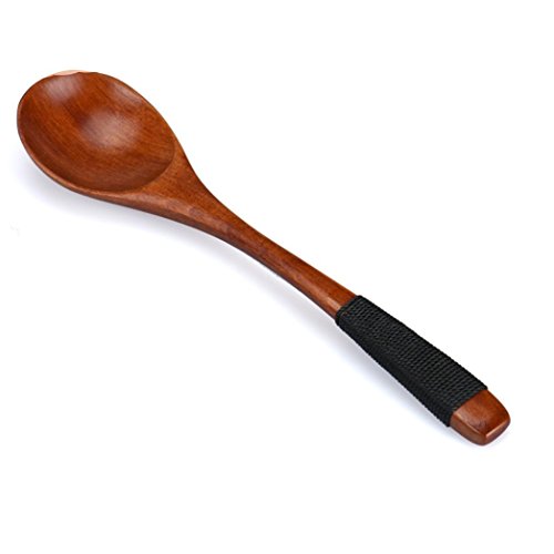 image for Qisc Natural Wooden Spoon, Japanese Style Wire Wrapped Handle Tea Spoo