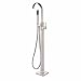 Zovajonia Brushed Nickel Floor Mounted Bathtun Filler Shower Faucets Set Free Standing Single Handle Tub Mixer Taps with Hand Shower