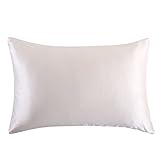 OOSILK Mulberry Silk Pillowcase with Hidden Zipper 19mm,Cotton Underside,King(20in x 36in),Ivory