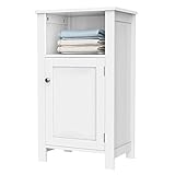 Yaheetech Bathroom Floor Storage Cabinet with Single Door and Adjustable Shelf White Finish Wood