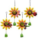 Colorful Iron Sunflower 14 1/2 In. Hanging Wind Chimes Perfect for Gardens, Porches, Patios, Gazebos, and More.. (Set of 4)