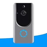 Smart Wireless WiFi Video Doorbell HD Security Camera with PIR Motion Detection Night Vision Two-Way Talk and Real-time Video Suitable etc ... (Grey) (Video Door Bell)